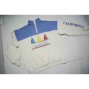 VTG California San Francisco Zip Neck Sweater USA MADE Cotton Blend Men Large